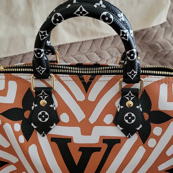 LOUIS VUITTON Crafty Speedy 25 Bandoulière Caramel Black Giant Monogram Bag New - Picture 5 of 17